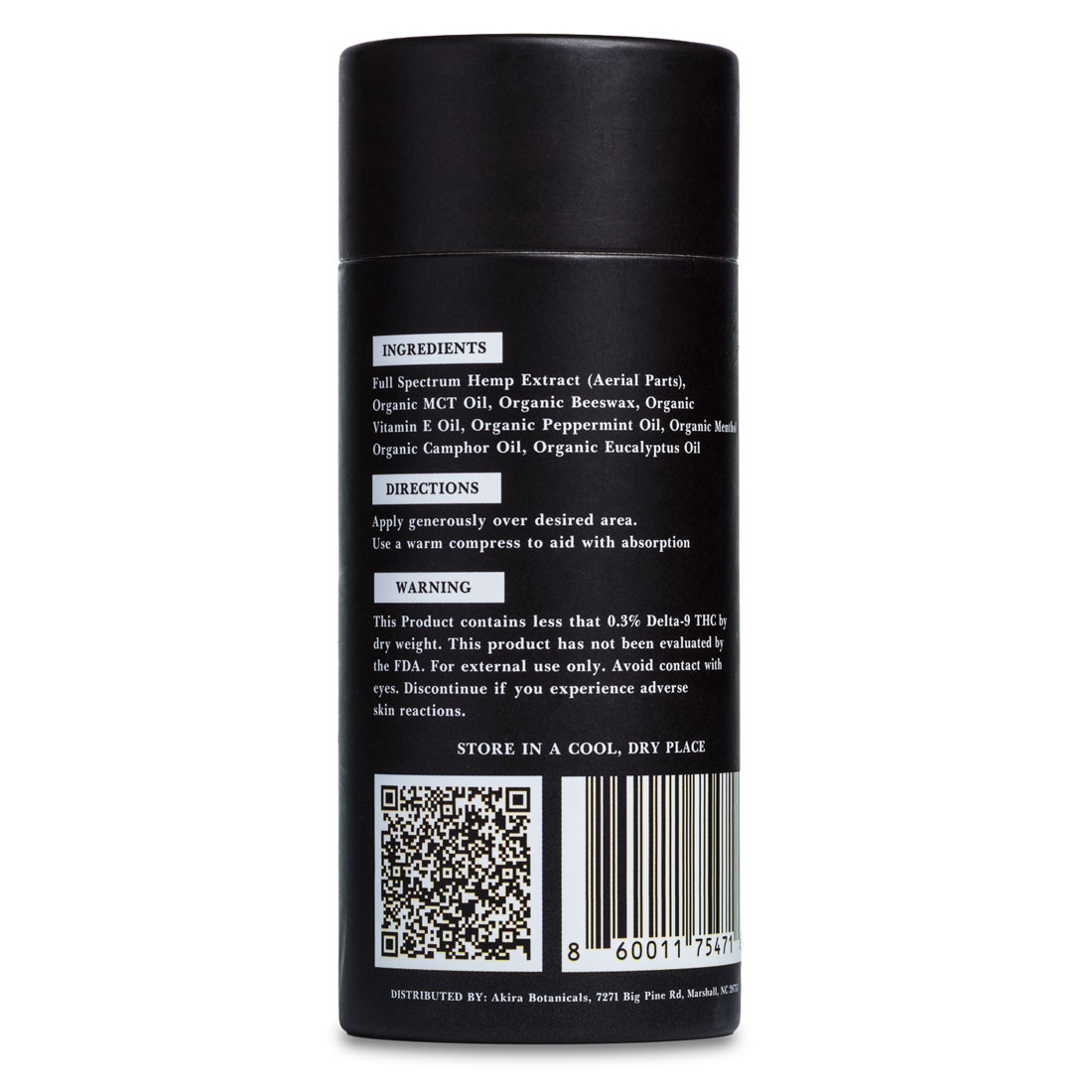Akira Botanicals CBD Ice Stick - back label