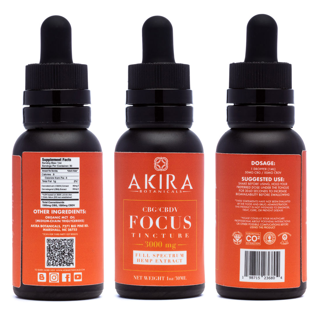 Akira Botanicals Focus Tincture with full label