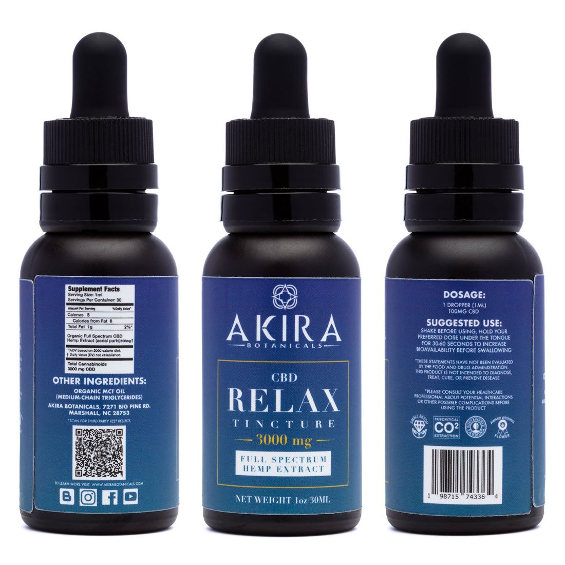 Akira Botanicals Relax Tincture with full label