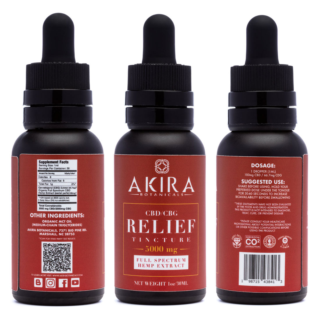Akira Botanicals Relief Tincture with full label