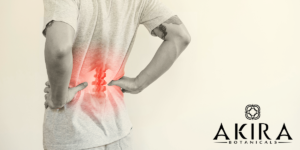 a man with back pain as outlined by the spin with redness.