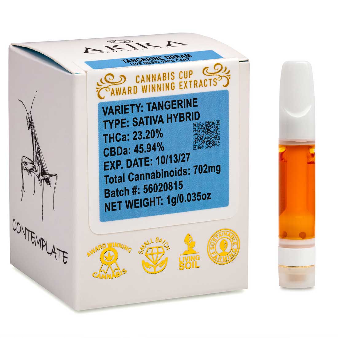Akira Botanicals Tangerine Dream THCa Live Resin Vape Cart with box